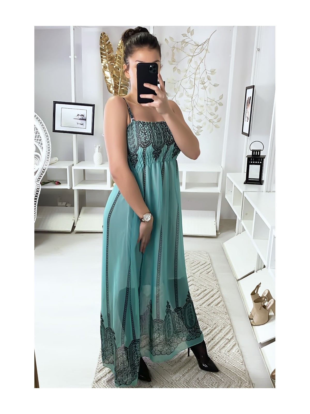 Robe longue turquoise légère