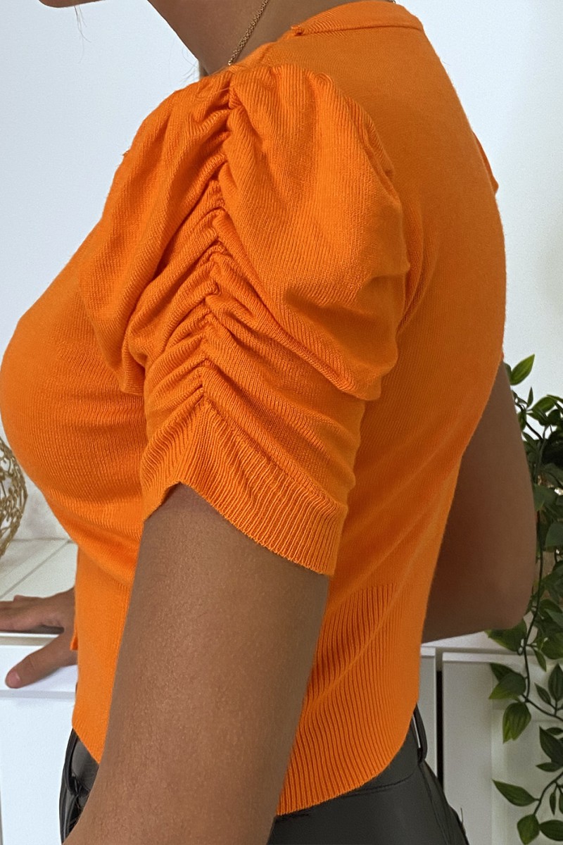 Mini gilet orange manche courte et froncée