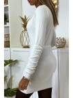 Long gilet blanc en maille tricot très doux et extensible