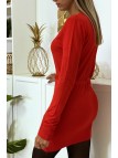 Long gilet rouge en maille tricot très doux et extensible