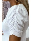 Gilet en maille tricot blanc manche bouffante très doux et extensible