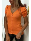 Gilet en maille tricot orange manche bouffante très doux et extensible