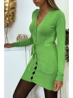 Long gilet vert en maille tricot très doux et extensible
