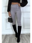 Pantalon slim gris taille haute à zip