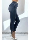 Jeans slim bleu fendu taille haute