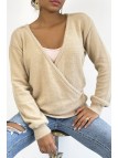 Pull cache coeur taupe duveteux et over size