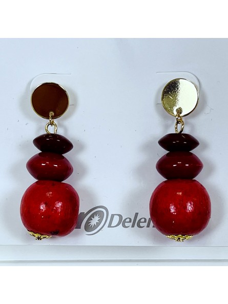 Boucles d'oreiles en perles de bois rouge
