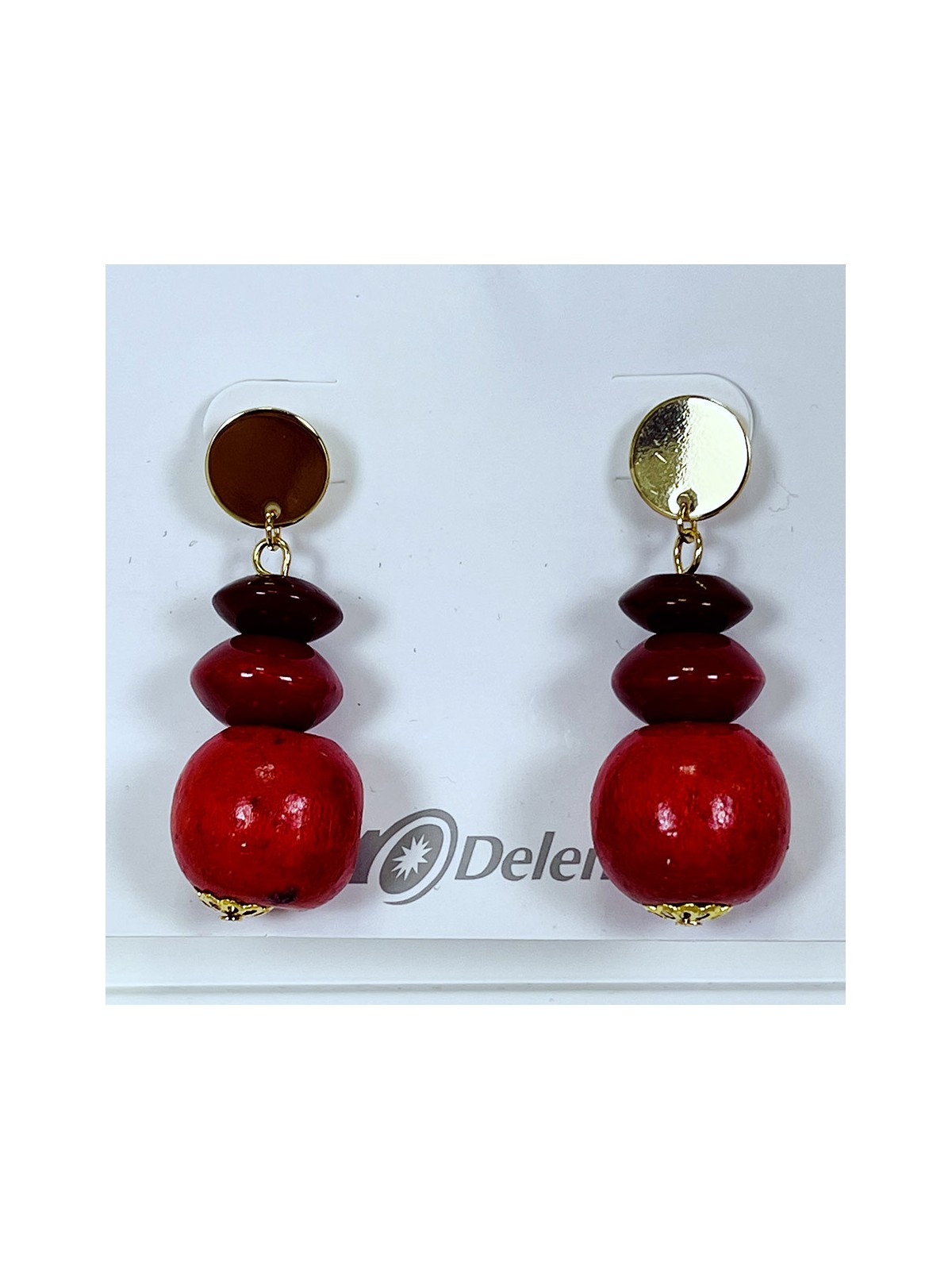 Boucles d'oreiles en perles de bois rouge