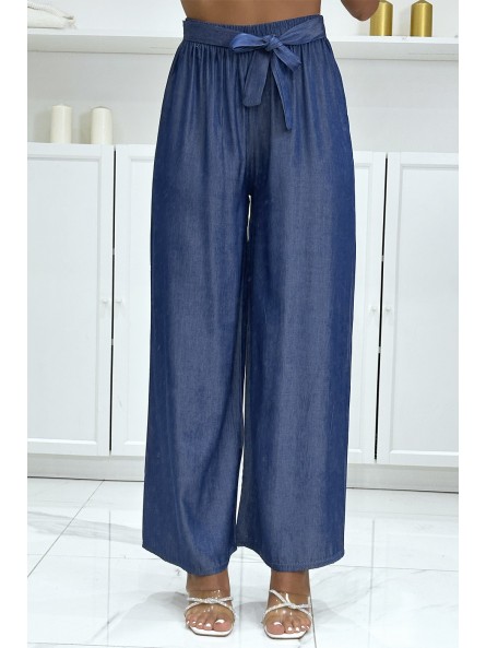 Pantalon palazzo couleur jeans bleu marine - 2