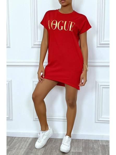 Robe T-shirt "Vogue" rouge à poches - 1