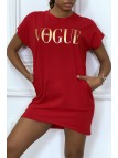 Robe T-shirt "Vogue" rouge à poches - 3