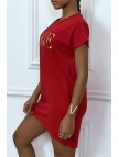 Robe T-shirt "Vogue" rouge à poches - 4