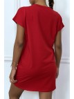 Robe T-shirt "Vogue" rouge à poches - 6