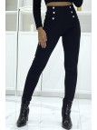 Pantalon slim noir extensible à taille haute et boutons argentés et poches - 1