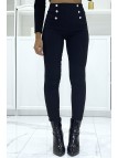 Pantalon slim noir extensible à taille haute et boutons argentés et poches - 2