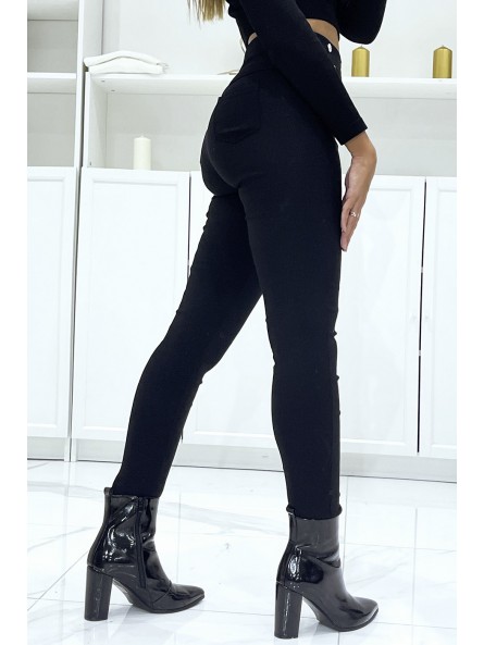Pantalon slim noir extensible à taille haute et boutons argentés et poches - 4