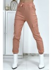 Pantalon treillis rose en strech avec poches - 1