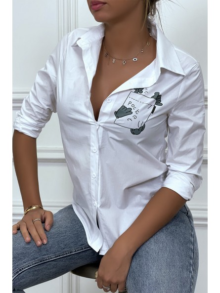 Chemise blanche à manches longues avec imprimé - 2