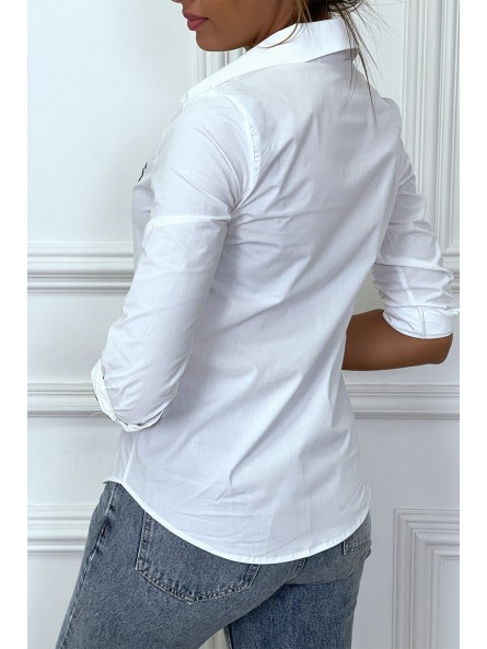 Chemise blanche à manches longues avec imprimé - 4
