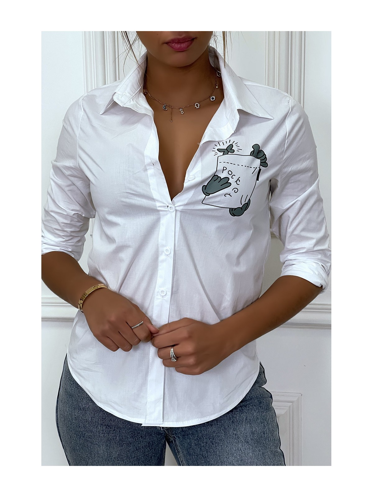 Chemise blanche à manches longues avec imprimé - 5