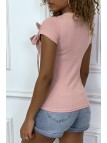 T-shirt rose manches courtes, avec des noeuds - 4