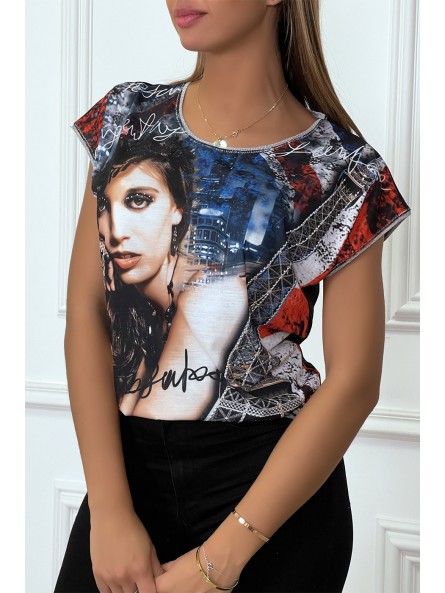 T-shirt noir à imprimé femme art de rue - 1