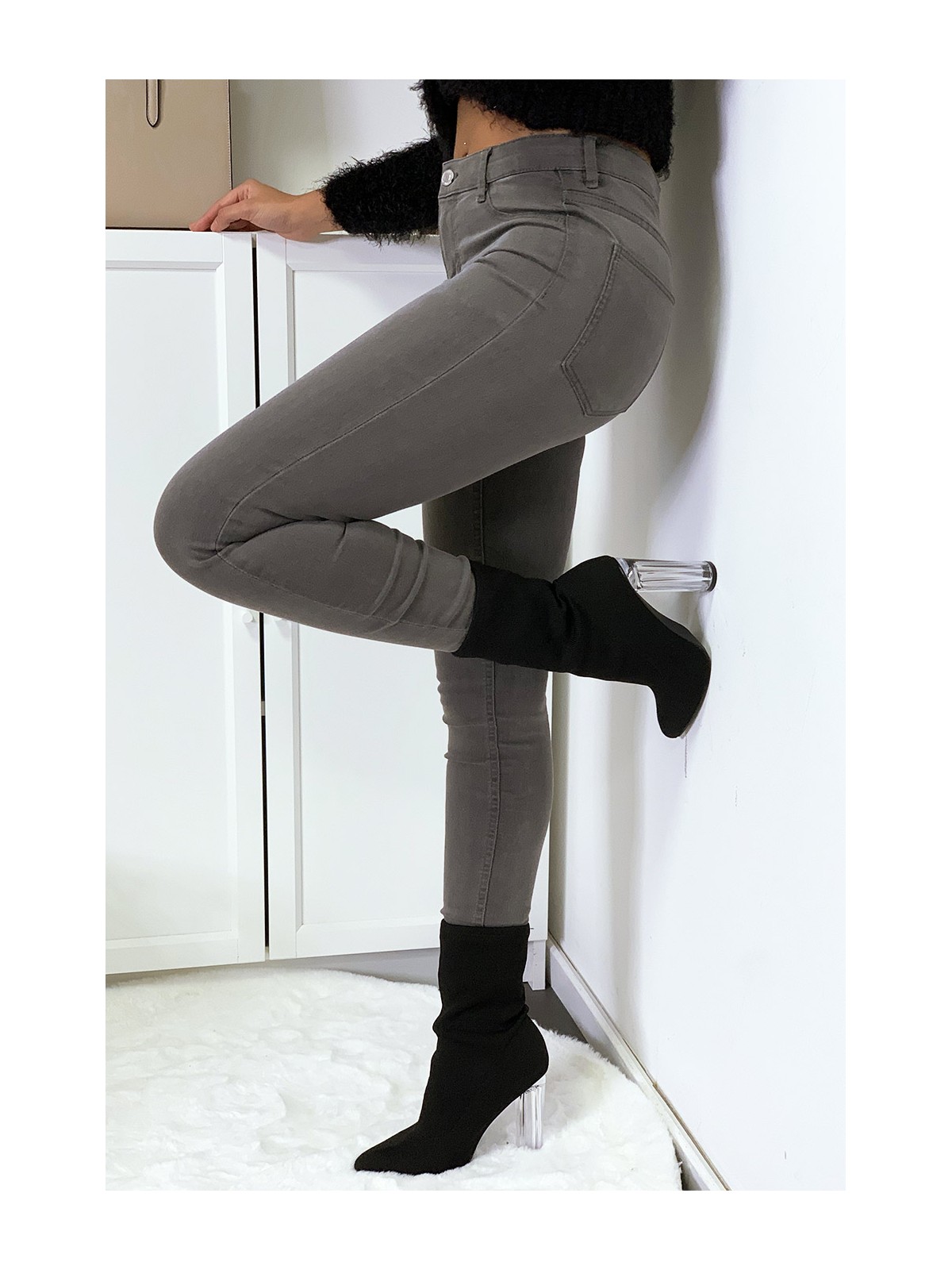Jeans slim gris avec poches arrière - 4