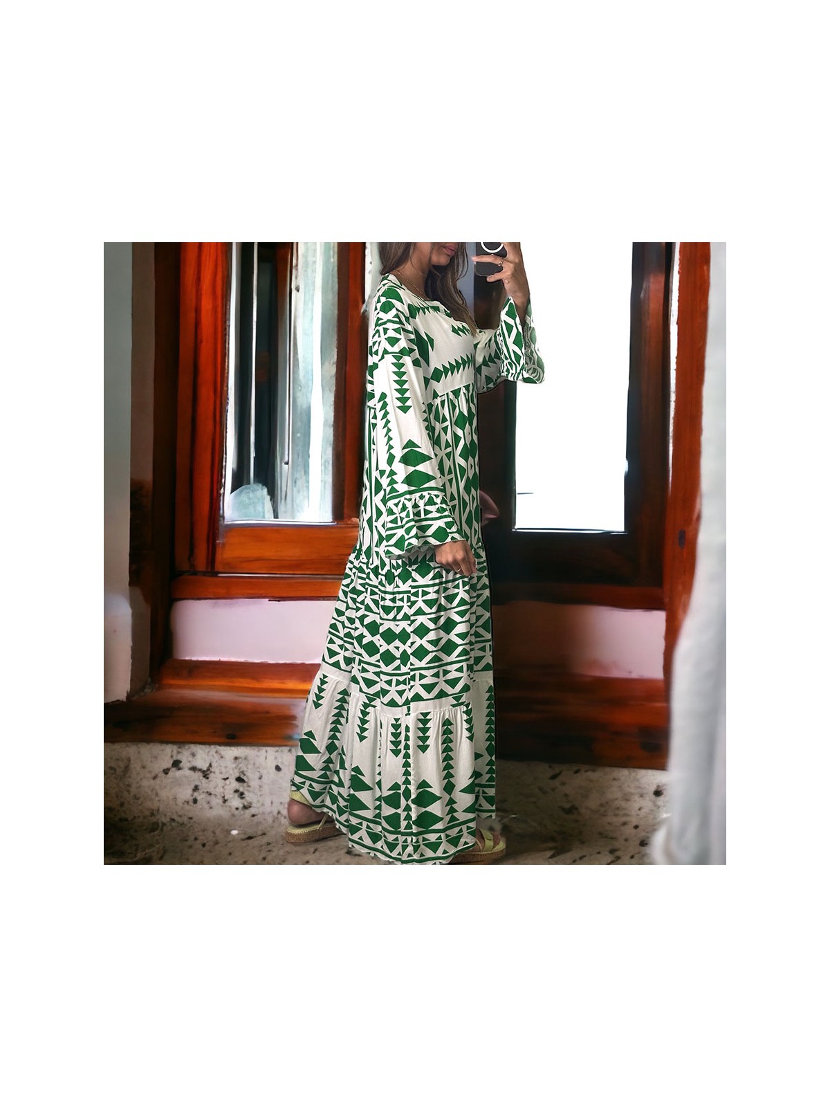 Longue robe vert géométrique - 2