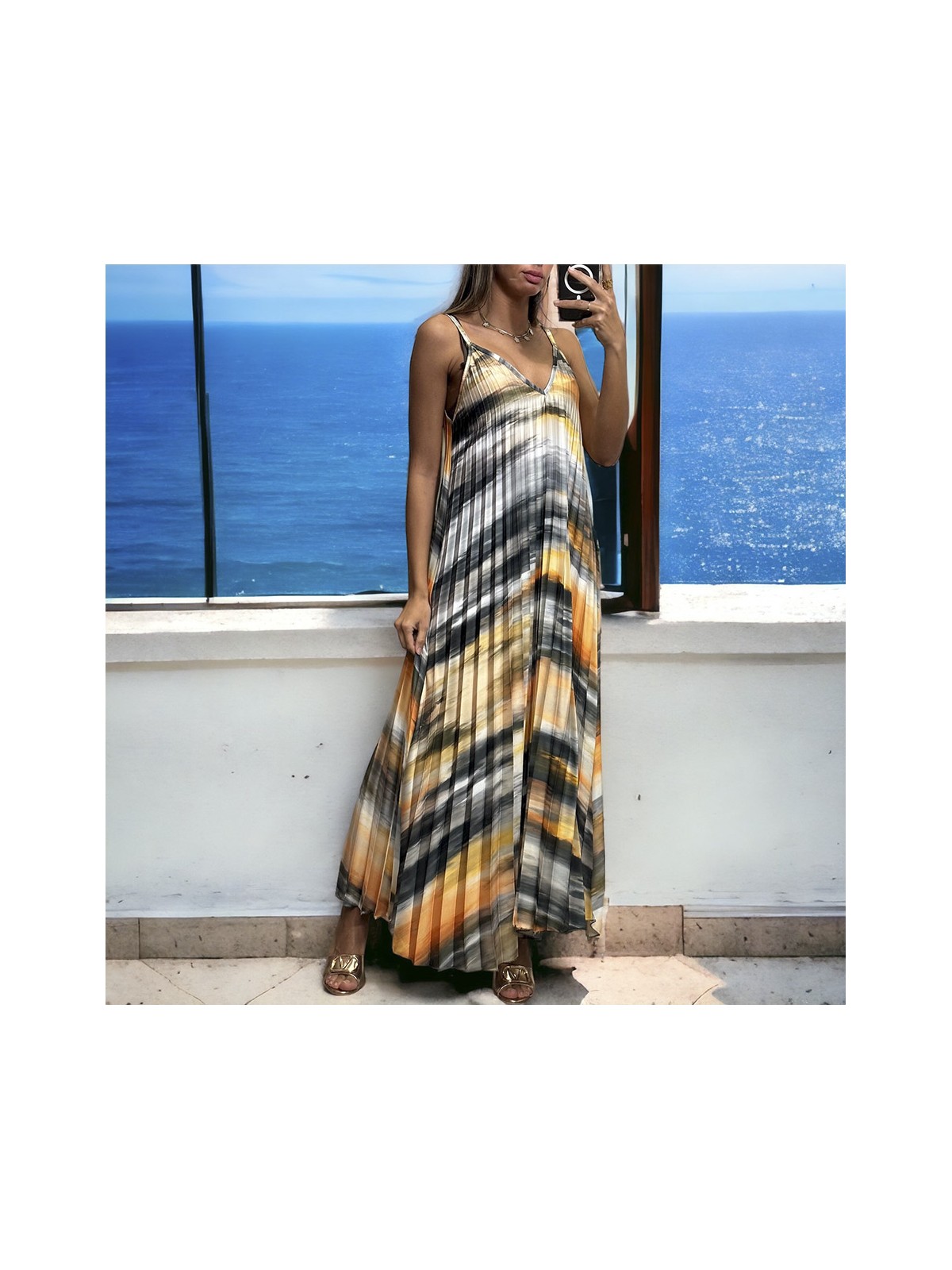longue robe plissé avec sublime motif imprimé - 2