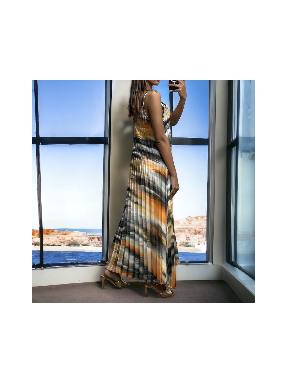 longue robe plissé avec sublime motif imprimé - 4