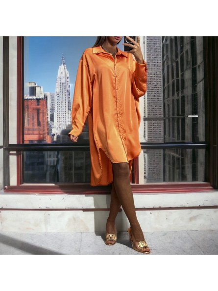 Longue chemise satiné orange over size jusqu'au 50 - 3