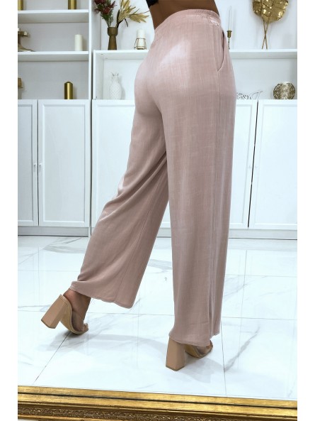 Pantalon patte d'éléphant rose élastique à la taille modulable avec lacets - 3