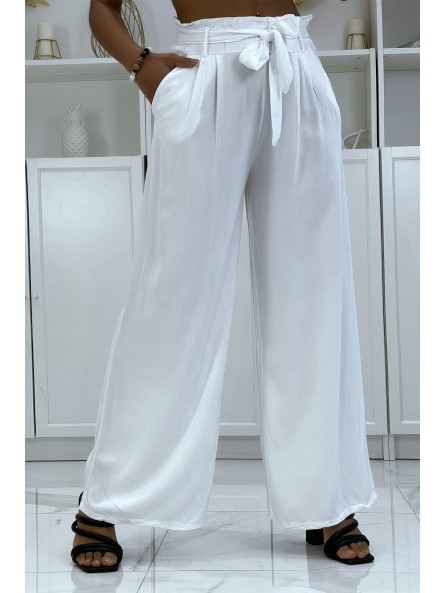 Pantalon palazzo blanc avec poches et ceinture - 2