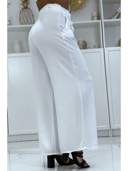 Pantalon palazzo blanc avec poches et ceinture - 4
