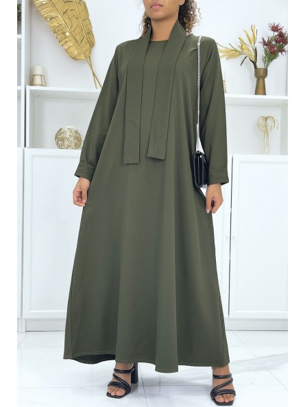 Longue abaya kaki avec poches et ceinture - 1