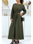Longue abaya kaki avec poches et ceinture - 4