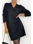 Robe pull noir col V très doux composé de laine - 2