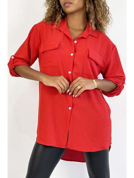 Chemise rouge très chic avec poche au buste - 2