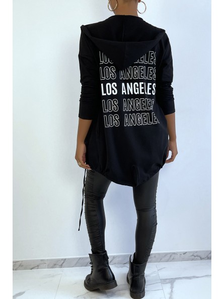 Gilet à capuche noir avec lacet et écriture LOS ANGELES au dos - 5