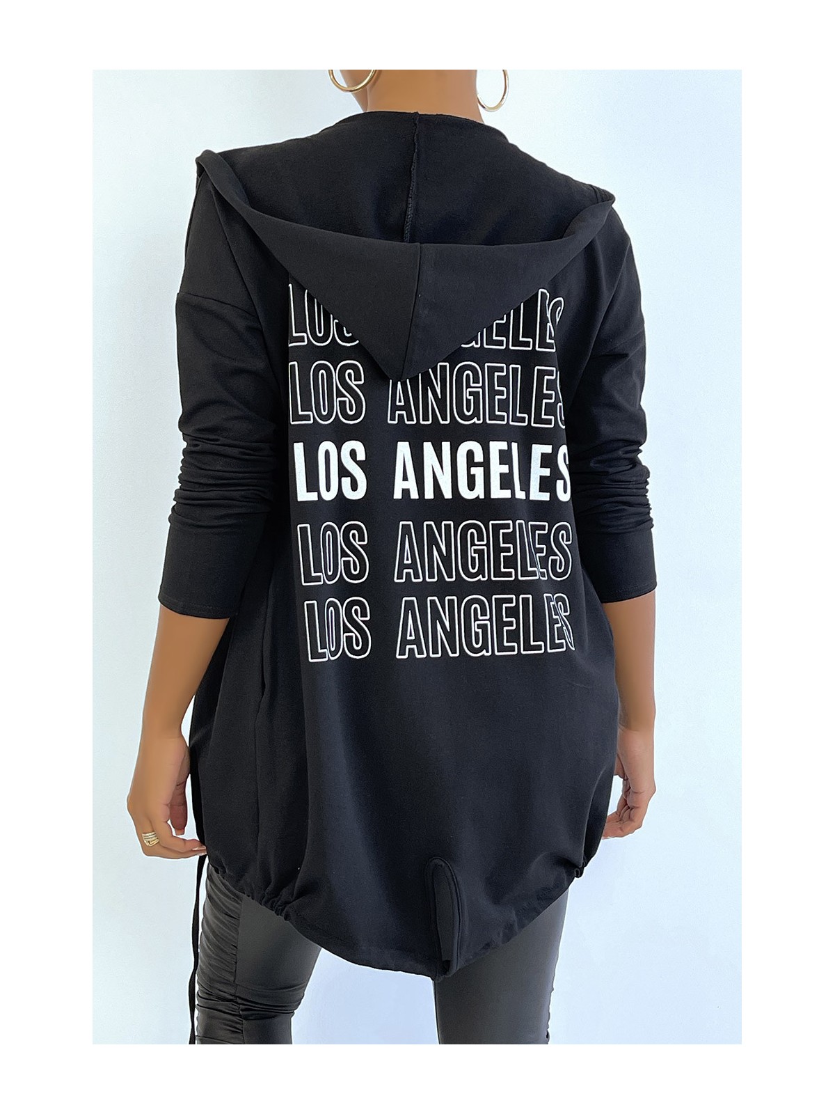 Gilet à capuche noir avec lacet et écriture LOS ANGELES au dos - 6