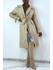 Manteau 3/4 beige en simili avec poches saharienne - 4