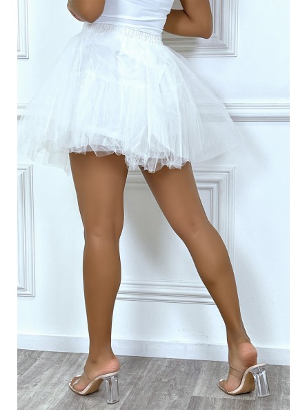 Mini jupe patineuse blanche en tulle doublée - 4