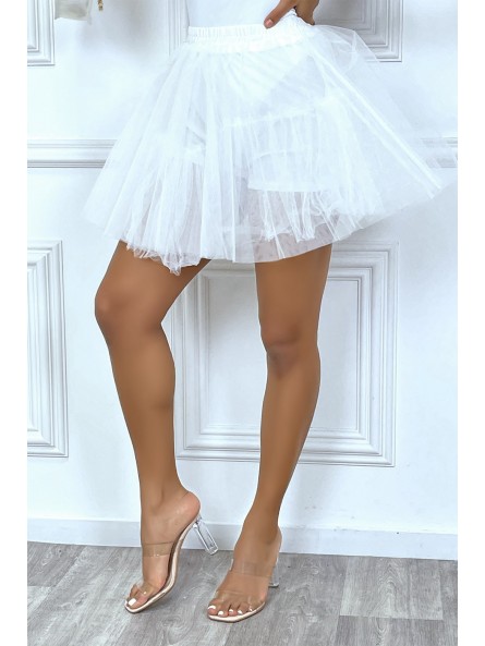 Mini jupe patineuse blanche en tulle doublée - 7