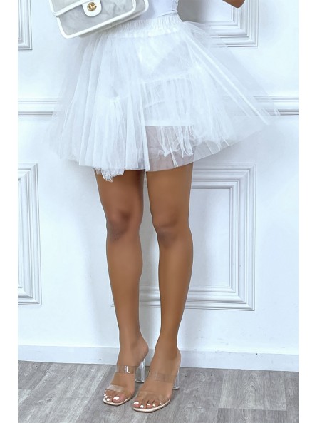 Mini jupe patineuse blanche en tulle doublée - 8