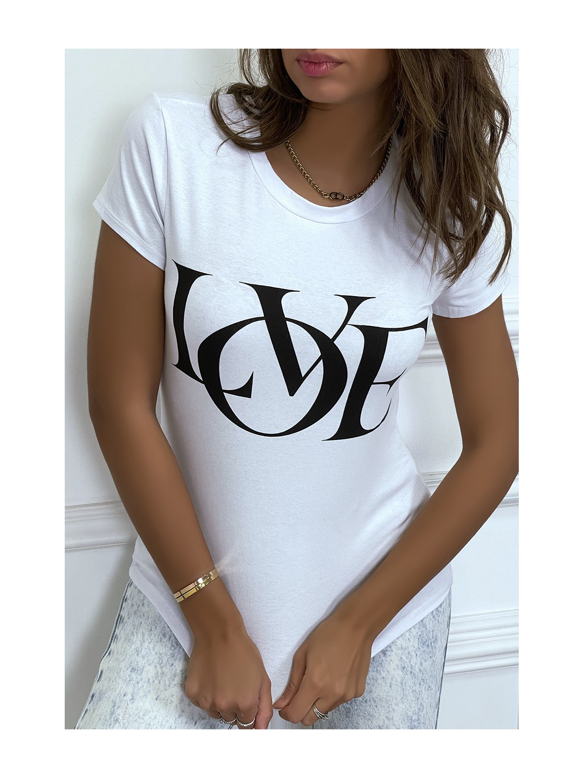 T-shirt basique blanc près du corps inscription "Love" - 3