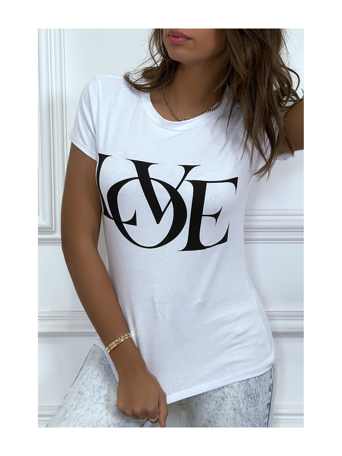 T-shirt basique blanc près du corps inscription "Love" - 4