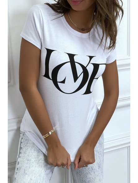 T-shirt basique blanc près du corps inscription "Love" - 5