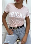 T-shirt rose en coton avec écriture CHICAGO. T-shirt femme - 2