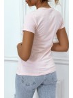 T-shirt rose en coton avec écriture CHICAGO. T-shirt femme - 6