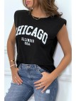T-shirt noir avec épaulettes et écriture CHICAGO devant - 4